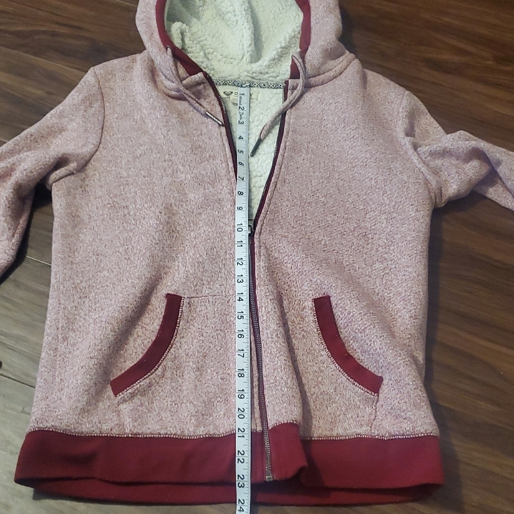 Roxy Light Pink Hooded Sherpa Fleece Hooded Jacket with Maroon Trim - Picture 5 of 9